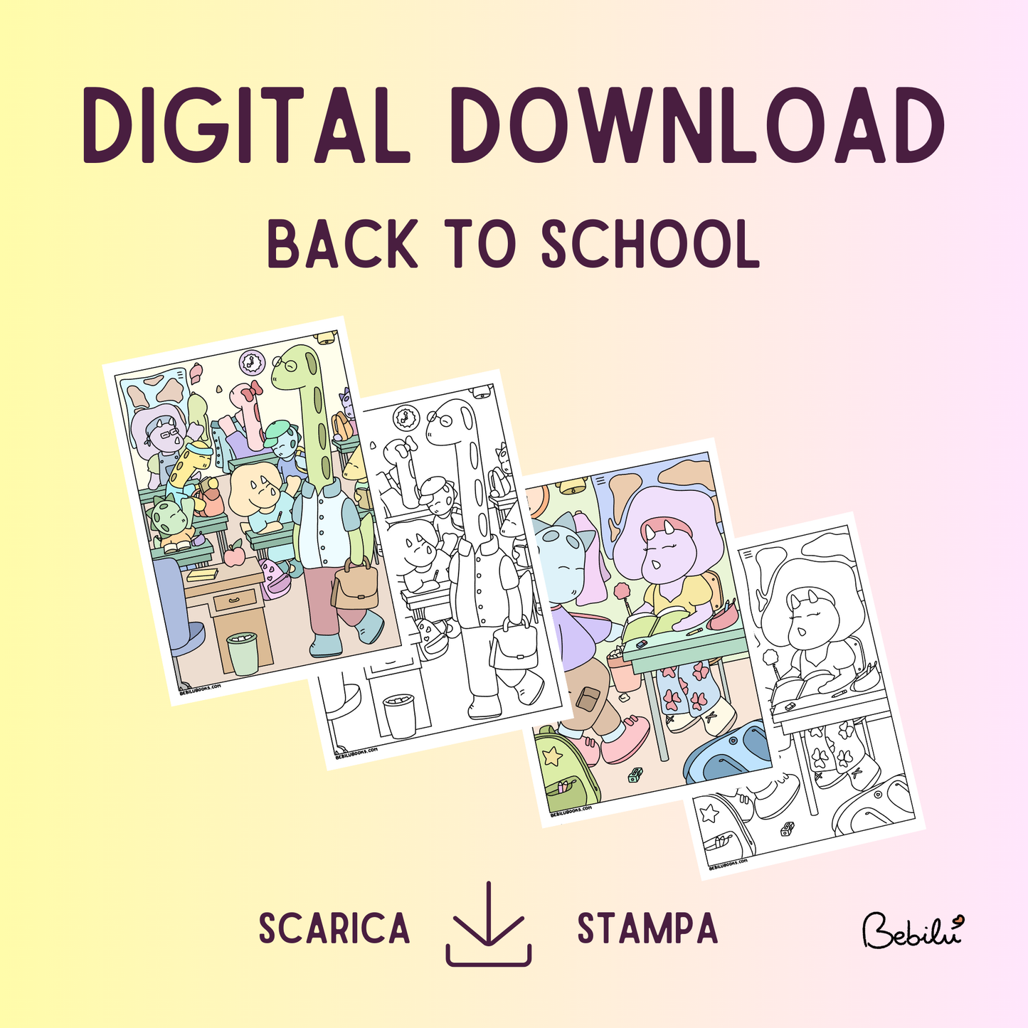 DIGITAL DOWNLOAD: Back to School - 2 immagini b&n e a colori