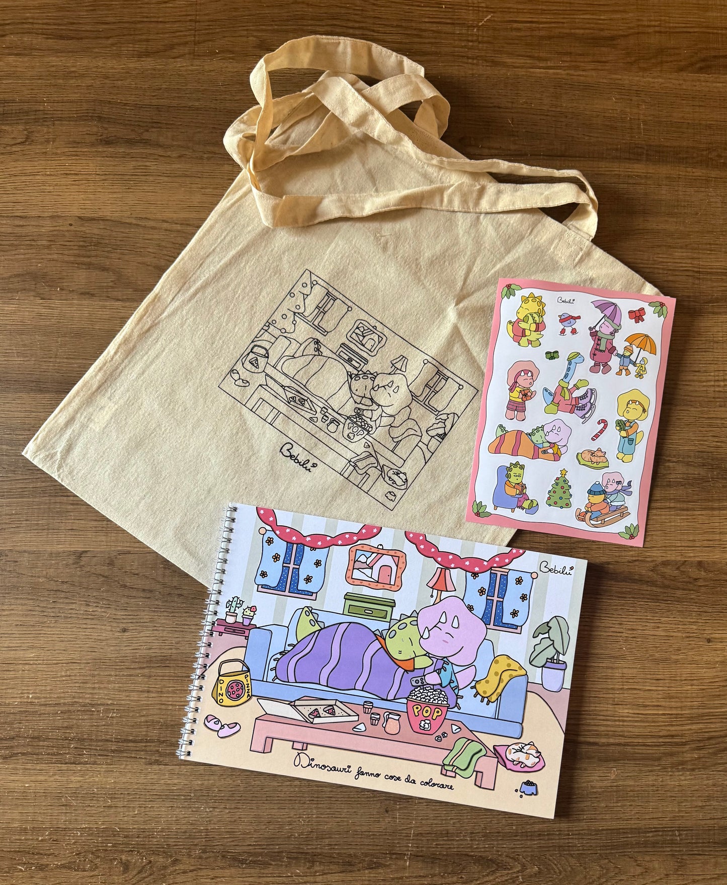 Pacchetto Premium Dino-Winter: Libro da colorare + Sticker + Borsa